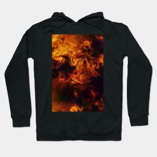 Molten Fire Burst Flames Black and Orange Abstract Artwork Hoodie